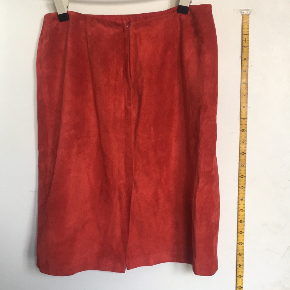 Genuine suede bright orange-red pencil skirt. - Picture 2 of 2